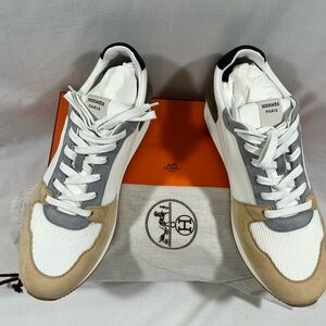 Hermes White, Gray, and Tan Men's Sneakers